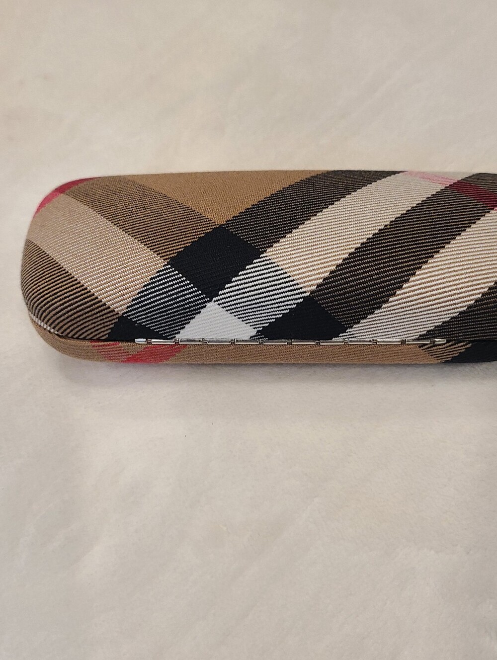 Burberry Beige Plaid Eyeglass Case with Black & White Accents